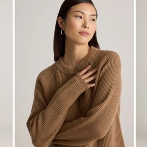 Quince Mongolian Cashmere Fisherman Crewneck Sweater in Teak